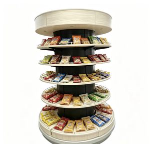 <strong>Round</strong> Pillar-mounted <strong>Shelving</strong> for Retail Stores, Multi-tier Wood/Steel Display Rack for Supermarket Convenience Store - Product Image 3