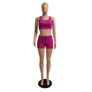 Conjuntos Para Mujeres Cropped Tank Top Conjunto corto Ropa de mujer Ropa de calle en blanco Biker Dos piezas Conjunto corto Ropa de verano - Product Image 5