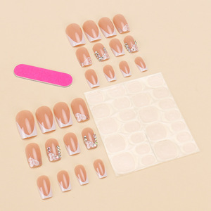 เล็บปลอมสไตล์ฝรั่งเศสแบบสำเร็จรูป 7 วัน ยี่ห้อ My Seven Days สไตล์ยุโรปอเมริกัน ประดับเพชรระยิบระยับลายดอกไม้ ขนาดสั้น จำนวน 24 ชิ้น - Product Image 3