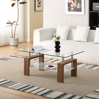 Table basse rectangulaire moderne pour salon avec plateau en verre trempé et pieds en bois MDF