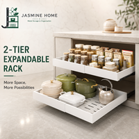 Organisateur de placard de cuisine extensible à 2 niveaux, étagère coulissante pour ustensiles de cuisine, pots à épices, bouteilles et récipients
