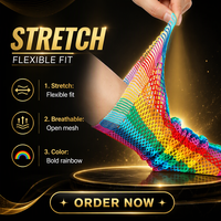 Manchons de bras en nylon ajouré effet filet arc-en-ciel, demi-doigts, élastiques, accessoires de costume pour hommes adultes, pour fêtes de plage, carnaval, Halloween