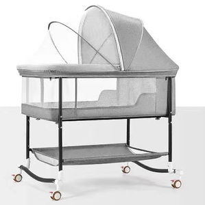 Cuna <span class=keywords><strong>de</strong></span> Lino <span class=keywords><strong>de</strong></span> Altura Ajustable para Recién Nacidos, Suministrada por la Fábrica JXB, Mesa Multifuncional para Cambiar Pañales con Mosquitero - Product Image 2