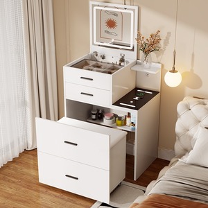 Coiffeuse Table de chevet intégrée Petit appartement Mini multifonction Flip Cover Combination New Bedroom Nightstands - Product Image 1