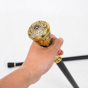 Bastón <span class=keywords><strong>de</strong></span> Lujo Dorado y Negro con Mango Redondo <span class=keywords><strong>de</strong></span> <span class=keywords><strong>Flor</strong></span>, Elegante Bastón Decorativo para Fiesta, Bastón con Pomo Elegante <span class=keywords><strong>de</strong></span> 93cm - Product Image 3
