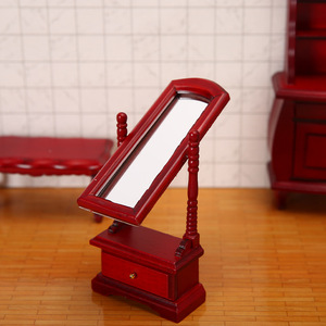 Miroir d'habillage complet américain Meubles pour maison de poupée Armoire de rangement pour chambre à coucher miniature Montage au sol en bois Accessoires de jouets de bricolage - Product Image 4