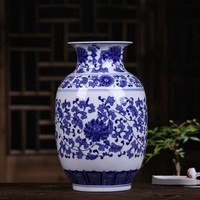 Vase en céramique Jingdezhen bleu blanc antique Cadre chinois moderne Emballage de lotus Décoration de table pour le salon