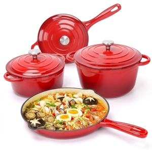 Ensemble de casseroles en fonte émaillée, ensemble de 4 casseroles hollandaises, fonte avec revêtement céramique, 3 couvercles, ensemble de casseroles et poêles, robuste - Product Image 1
