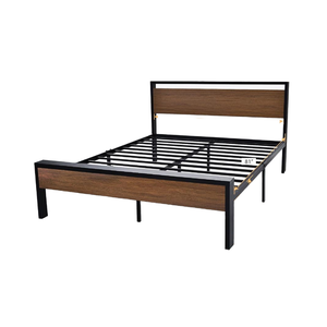 Sommier modulaire moderne en noyer, grand cadre de lit en métal, tête de lit et pied de lit en <span class=keywords><strong>bois</strong></span> pour appartement, chambre à coucher, hôtels - Product Image 5
