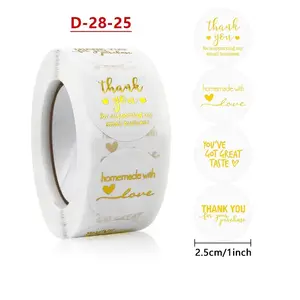 E-500PCS/Roll 1 Inci Grosir Perekat Populer Jual Emas Terima Kasih Stiker Forl Label Perekat Diri Berbentuk Hati