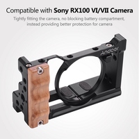 Andoer Cage d'appareil photo en métal et aluminium pour Sony RX100 VI/VII avec support de sabot froid 1/4 vis poignée en bois Vlogging