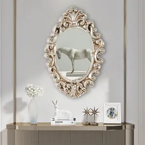 Cermin bingkai PU Perancis klasik mewah cermin dekoratif emas antik dinding