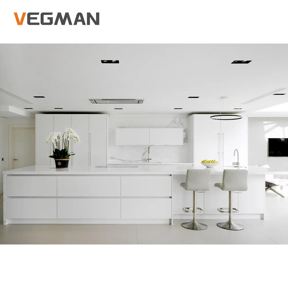 european high standard quality customized kitchen white lacquer plywood kitchen cabinet and kitchen island