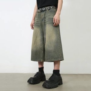 Pantalones cortos de mezclilla personalizados para hombre, estilo urbano Hip Hop, pantalones cortos de mezclilla de tres cuartos para hombre al por mayor, jorts casuales de pierna ancha Monkey para hombre - Product Image 3