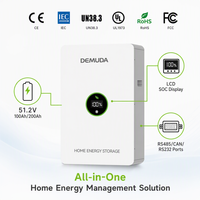 Batterie au lithium 5 kWh 51,2 V 100 Ah pour stockage d'énergie domestique, système de batterie solaire murale de secours pour usage résidentiel