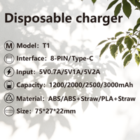 Cargador Desechable para Teléfono Móvil de 3000 mAh, Muestras Gratis Económicas para Restaurantes, Banco de Energía de Un Solo Uso, Mini Banco de Energía