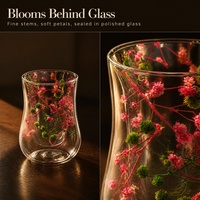 Tasse en verre à double paroi avec fleurs séchées, tasse à thé en verre transparent en forme de tulipe, verre à eau et à jus pour café, cadeau, vente en gros