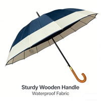 YS-1019 Parapluie droit classique semi-automatique à 14 baleines en tube de fer avec poignée en bois, pour la pluie et le soleil, cadeau d'affaires pour adultes