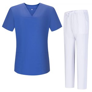 Unisex <b>Scrub</b> Suit Set V-Neck Top With White Pants Moisture Wicking Lightweight Medical Workwear For Clinic And Surgery Use - Product Image 5