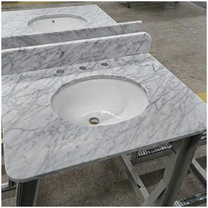 Top per lavabo singolo sottopiano ovale in marmo bianco <span class=keywords><strong>Carrara</strong></span> per bagni di grandi hotel e proprietà di lusso - Product Image 4