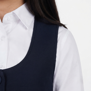 Ensemble d'uniforme scolaire personnalisé pour filles, bleu marine, robe sans manches, chemise blanche à boutons, tissu tricoté de qualité supérieure, pour enfants - Product Image 3