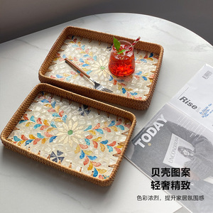 El Yapımı Hasır Örgülü Dikdörtgen Saklama Tepsisi Ev Oturma Odası Hafif Lüks Retro Piknik Atıştırmalık Kuru Meyve Restoran - Product Image 3