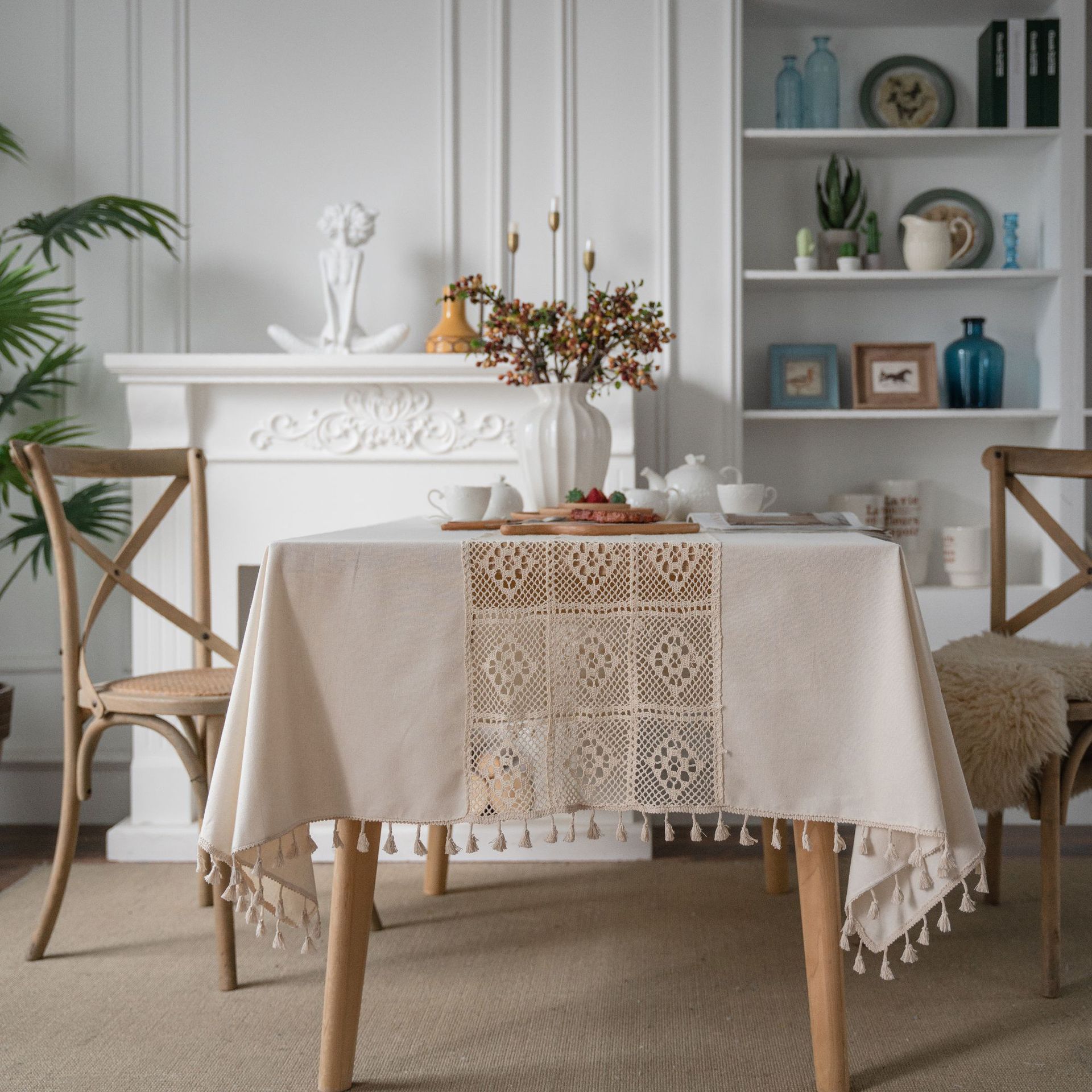 Be&xn Tovaglia Uncinetto Fatto A Mano con Nappa, Vintage Hollow Rettangolo Tabella Copertura