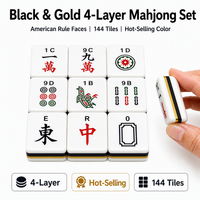 Jeu de Mahjong en Acrylique Noir et Or Usiné CNC sur Mesure, 4 Couches, 144 Pièces, Règles Américaines, Jeu Complet de Tuiles de Mahjong