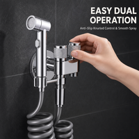 Ensemble de pulvérisation pour toilettes avec robinet d'angle à double sortie en acier inoxydable, robinet de bidet mural, douche écologique pour appartement et hôtel