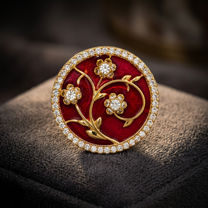 Bouton en laiton pour homme avec motif floral en émail rouge et accents de strass en cristal, accessoire formel fait main pour mariage et anniversaire - Product Image 5