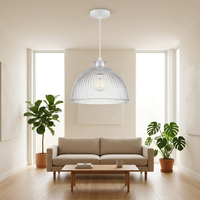 Abat-jour en verre soufflé à la main, à nervures verticales, transparent et lumineux, en verre sodocalcique, pour une diffusion de lumière douce, luminaire suspendu pour la maison