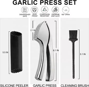 Penekan Bawang Putih Manual dengan Pengupas Silikon dan Sikat Pembersih, Alat Dapur Berbahan Zinc Alloy yang Ramah Lingkungan untuk Memasak - Product Image 2