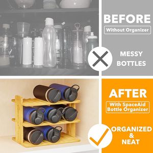 Bamboo Water Bottle Organizer with Labels, Kitchen Pantry Water Bottle Storage <b>Rack</b>, Cup and <b>Wine</b> Bottle Holder - Product Image 5