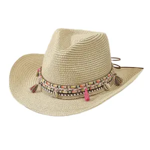 Nouveau design personnalisé pare-soleil d'été occidental coloré extérieur plage visière chapeaux en paille à vendre