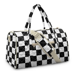 Bolsa de Viaje a Cuadros Blancos y Negros Personalizada/Al Por Mayor, Bolsa de Equipaje de Gran Capacidad Adecuada para Deportes, Viajes y Salidas - Product Image 1