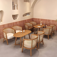Ensemble de table et chaises de style rustique pour café, mobilier moderne nordique en bois de frêne, fauteuils en rotin pour restaurant, café