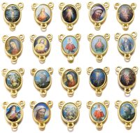 100 pièces Médaillon en émail doré Notre-Dame, motif floral, centre de chapelet, Jésus, Vierge Marie, Crucifix catholique en alliage, 12x16mm