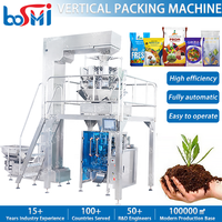 Machine de remplissage de sachets préformés pour poudres et granulés avec peseuse multi-têtes, pour engrais organiques, nutriments et sacs de terreau