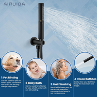 Ensemble de robinetterie de douche encastrée noire à 3 fonctions avec pommeau de douche pluie rond, douchette à main, bec de baignoire pliable et mitigeur mural