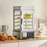 Mesin Penghangat Makanan 5 Tingkat Komersial, Mesin Pengukus Roti, Kontrol Suhu 86-230F, Stainless Steel, Pemanas Uap LED, Dim Sum