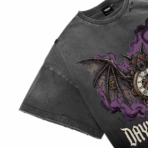 T-shirts pour hommes de qualité supérieure, style vintage délavé à l'acide, personnalisés avec impression DTG motif chauve-souris punk, décontractés et respirants, pour la vente en gros - Product Image 5
