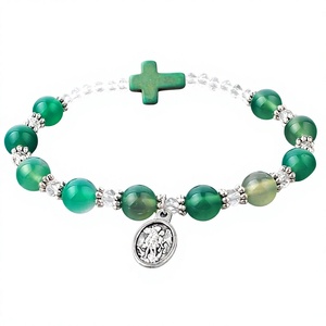 Ciondolo <span class=keywords><strong>Angelo</strong></span> San Michele, <span class=keywords><strong>Bracciale</strong></span> Rosario Cattolico Verde <span class=keywords><strong>con</strong></span> Perle di Agata Verde da 8mm, Perle di Cristallo 3x4mm e Croce - Product Image 5
