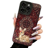 Coque de téléphone portable en TPU avec impression Totem Cerisier Cerf et ouverture pour appareil photo, compatible avec iPhone X, XR, XS, 11, 12, 13, 14, 15, 16, 17 Pro Max