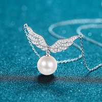 Collier en argent S925 avec moissanite, chaîne de clavicule, perle sans défaut de 10 mm, aile d'ange, bijoux de mariage pour femmes, personnalisation