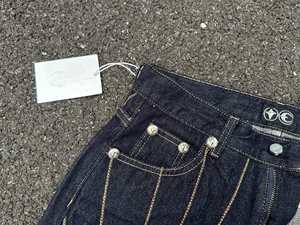 Jeans Vintage Neri da Uomo con Ricamo a Ragnatela, Design alla Moda, <span class=keywords><strong>Pantaloni</strong></span> Dritti Stile Thug Club a Gamba Larga - Product Image 3