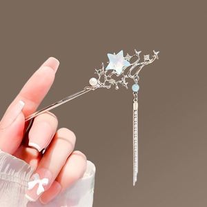 Palillos para el cabello de aleación con borlas, piedra lunar y estrella, estilo dulce y retro, elegantes, para uso diario, 18 cm, Maxfree, para mujeres chinas - Product Image 3