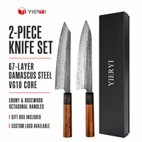 Ensemble Professionnel de Couteaux de Chef Kiritsuke en Acier Damas Style Japonais 2 Pièces, Outils de Cuisine Haute Qualité en Acier Damas VG10