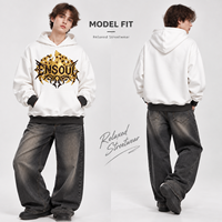 Sweat à capuche tendance personnalisé pour homme, uni, avec poignets et ourlet côtelés contrastants, motif graphique en strass, style streetwear, en molleton épais
