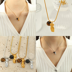 Collar con colgante de animales de estilo europeo, cadena de piedra Natural de acero inoxidable, joyería de fiesta para mujer XL169 - Product Image 4