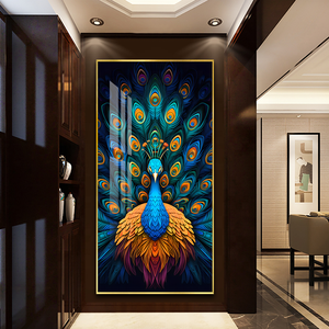 Entrée Peinture Décorative Pleine Fleur Paon Oeuvre Imprimée sur Miroir Brillant Peinture Animal Cristal Porcelaine Peinture - Product Image 5